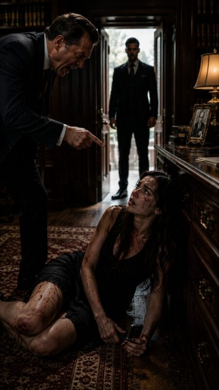 Dopo la morte di suo nonno, suo padre picchiò brutalmente sua figlia, pretendendo che rinunciasse all’eredità… Ma quando le porte della biblioteca si spalancarono all’improvviso, l’uomo che lei era riuscita a chiamare fece impallidire l’intera famiglia